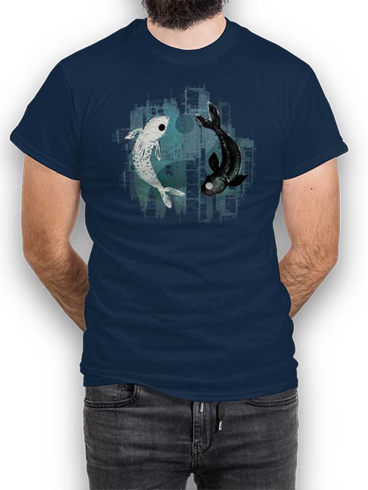 Yin Yang Koi Fishes Camiseta azul-marino L